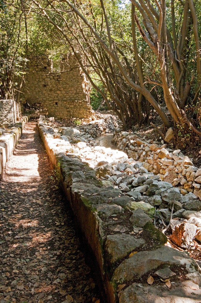 Walkway and stone wall, Olympos, Turkey