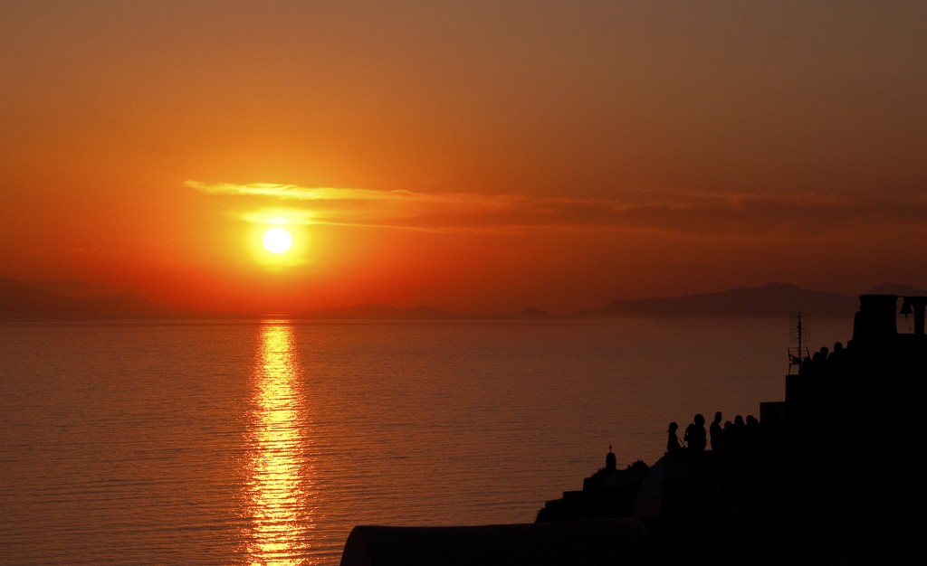 Sunset over Aegean Sea, Oia, Santorini, Greece