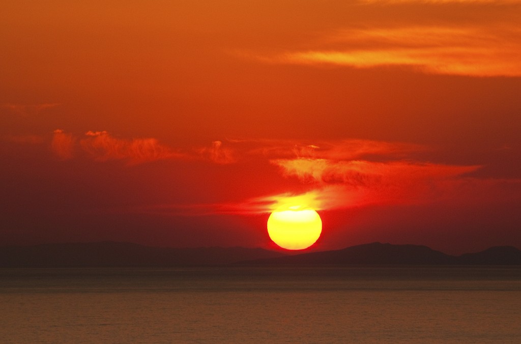 Sunset over Aegean Sea, Oia, Santorini, Greece