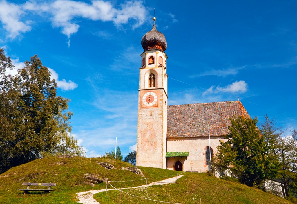 Onion-domed church in Alpe di Siusi region, Italy