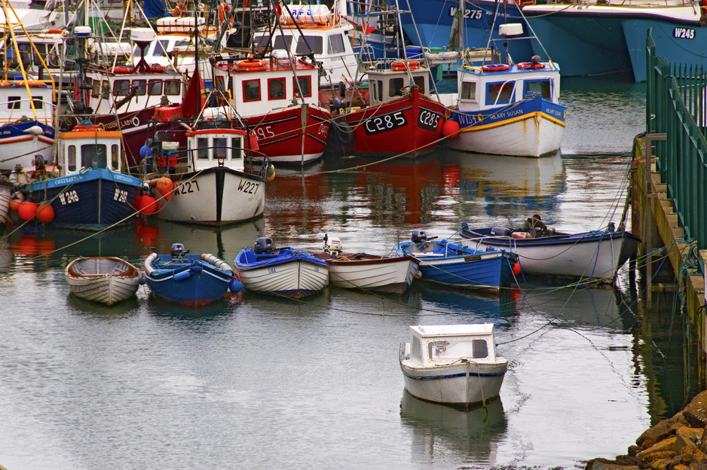 Boats in the Dunmore East harbor, County Waterford, Ireland