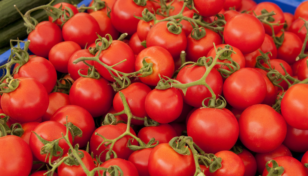 Tomatoes for sale, Kalkan market, Turkey