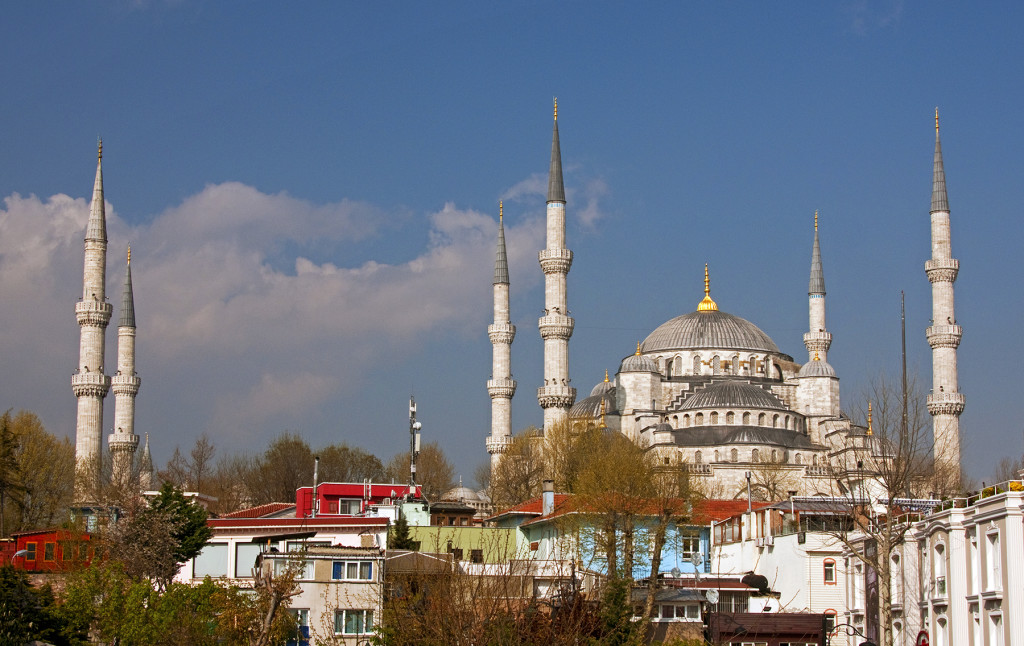 Blue Mosque from the terrace of the Erguvan Hotel, Istanbul, Turkey