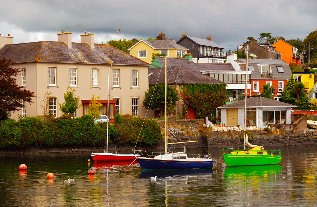 Colorful sailboats anchored in Kinsale Harbor, Kinsale, County Cork, Ireland