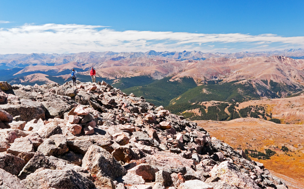 Some folks snapping pics near the summit of Mt Bierstadt, Colorado