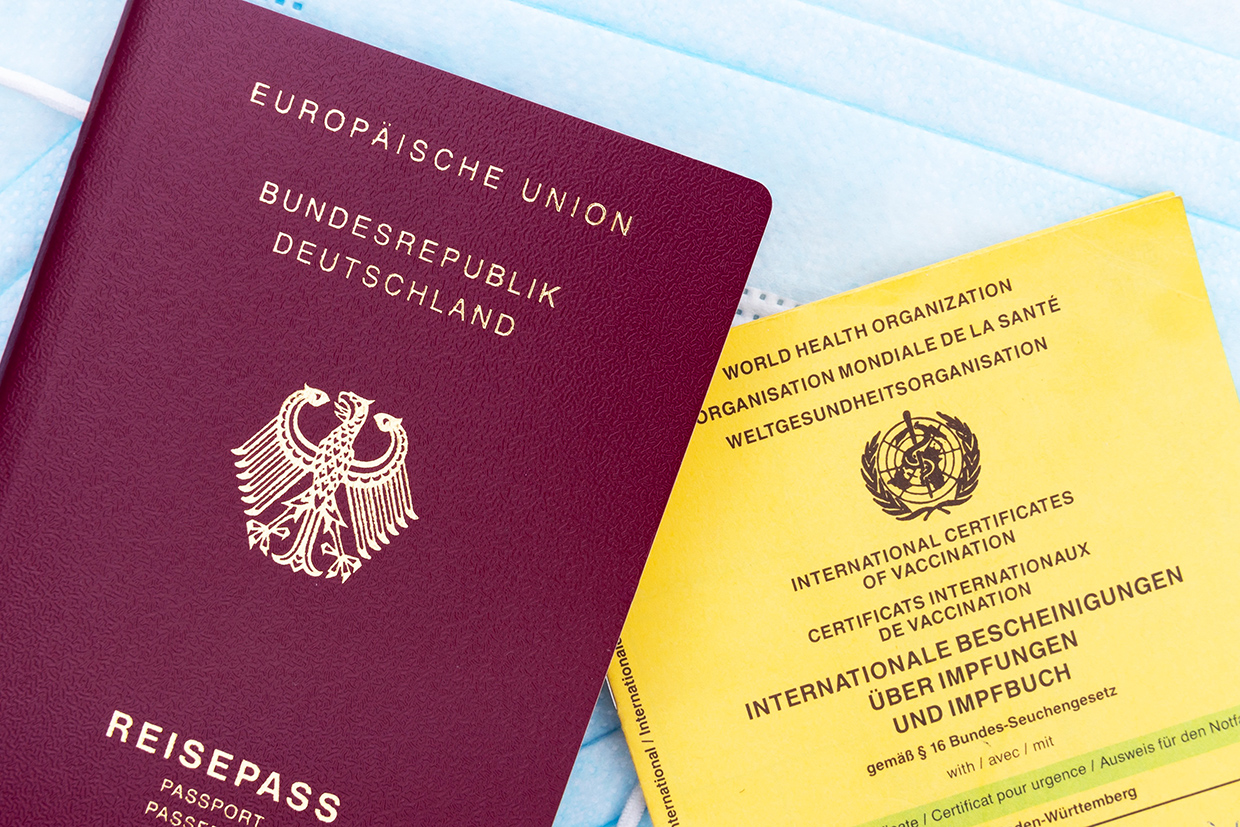 passport and vaccine card Europe travel